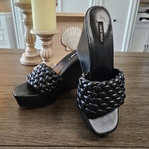 Nine West Black Braided Wedge Sandals